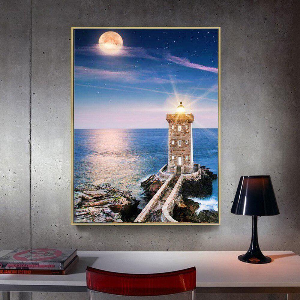 Diamond Painting Landscape Lighthouse Full Round Diamond Embroidery Picture Rhinestone