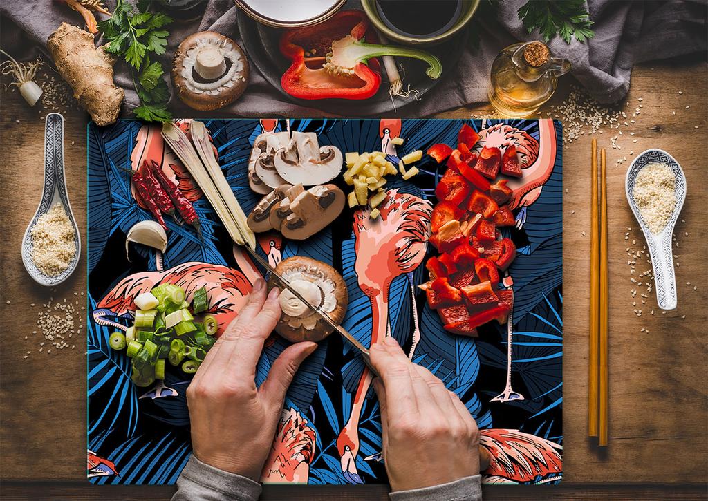 Szklana Płyta Deska Do Krojenia 52X40 Flamingi