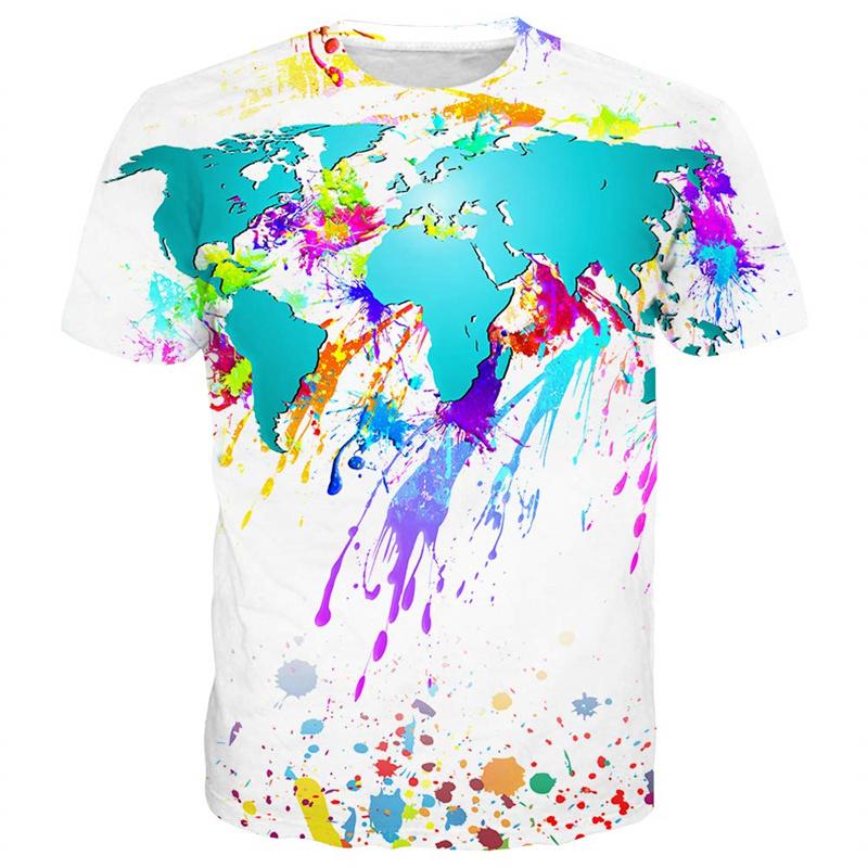 Color Splash 3D Printed T-Shirts Summer Casual Street Oversized Tops Round Neck Short Sleeve Colorful Men's T-shirts