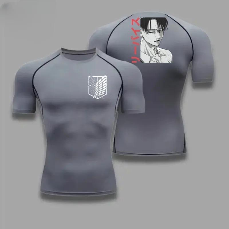 Men Compression Shirt Workout Quick Dry Levi Ackerman Print Top Breathable Sweat Absorbing Fit Fitness T-Shirt Sweat-Resistant