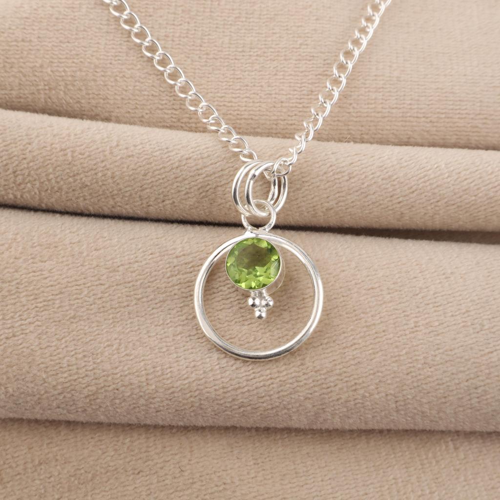 Peridot Gemstone 925 Sterling Silver Handmade Jewelry Designer Round Pendant 1.2" For Her PP-8-10