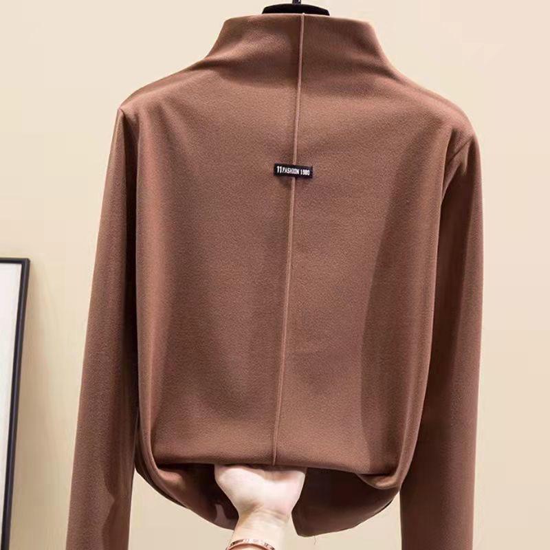 

Женские пуловеры на весну и осень, зимняя блузка, рубашка с бархатным низом, женский свитер, топ с высоким воротником M кофейный