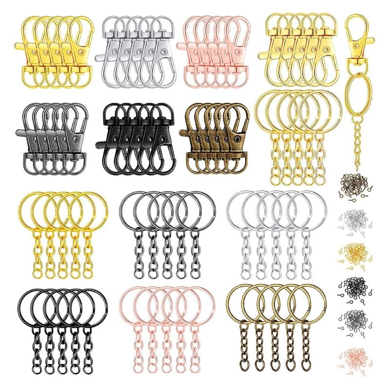 

250Pcs Swivel Buckle Set 35Pcs Lobster Claw Clasps 35Pcs Keyrings with Chain 35Pcs Split Rings 180Pcs Screw Eye Needle 1