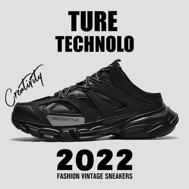 

2024 summer new half-drag men s shoes bag head one pedal lazy half-tray trendy shoes breathable women s shoes Paris dad shoes 44 чорний