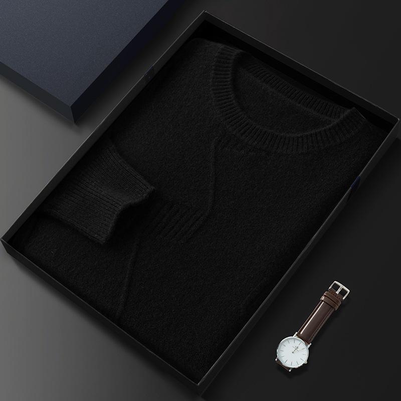 Men's Thickened Cashmere Sweater: Autumn/Winter Round Neck, Musical Note Design, Business Casual