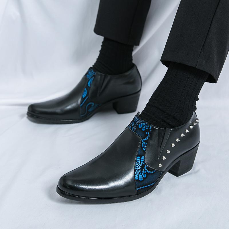 Fashion Men's Heightening Cuban Shoes Large Size Pointed Leather Shoes Foot Cover Dress Business Casual Shoes Wedding Men's Shoes