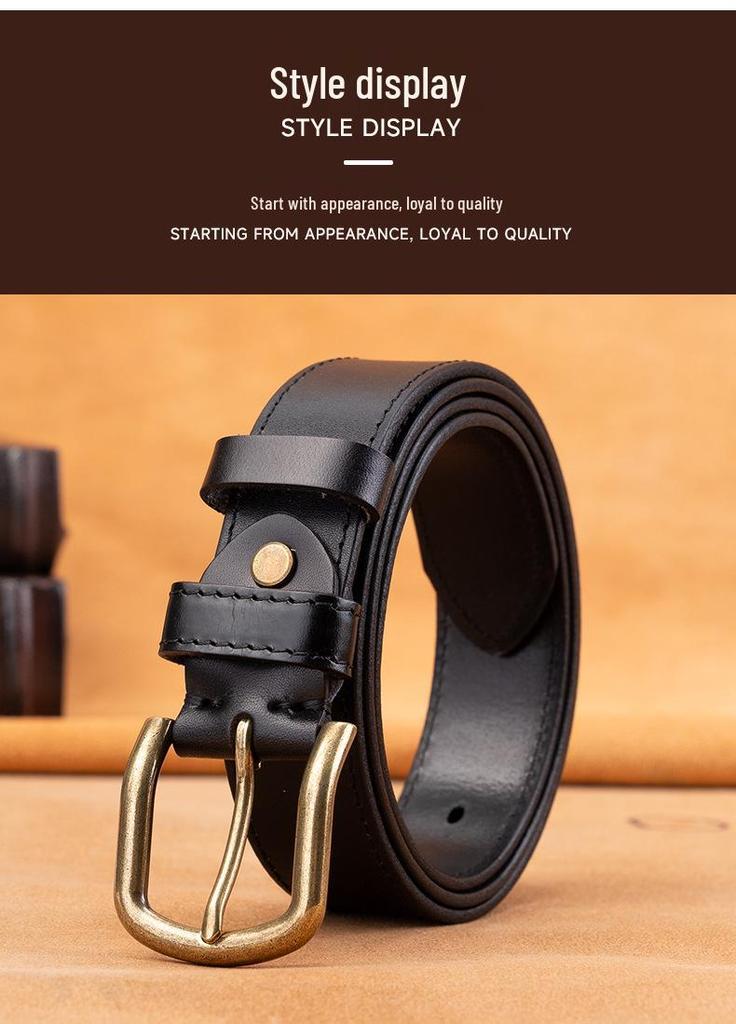 Men's Genuine Leather Retro Belt - Top Layer Cowhide, Vegetable-Tanned, Pin Buckle, Versatile for Middle-aged and Young.