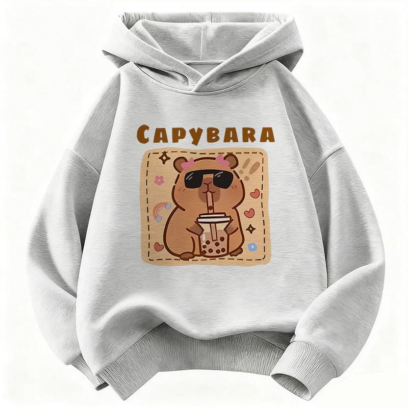Felpa con Cappuccio Divertente Capibara che Beve Succo per Bambini Felpa Carina per Ragazzi Ragazze Autunno Primavera Felpe Casual