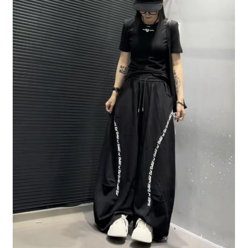 Womens Casual Pants 2026 Fox Letter Print Drawstring Waist Loose Trousers Streetwear