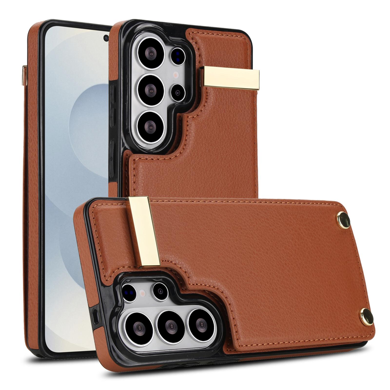 

Luxury Leather Wallet Case for Samsung Galaxy S23 S24 S25 S26 Ultra Plus A56 A55 A15 A54 Card Holder Phone Cover Protective Case Galaxy S25 коричневий