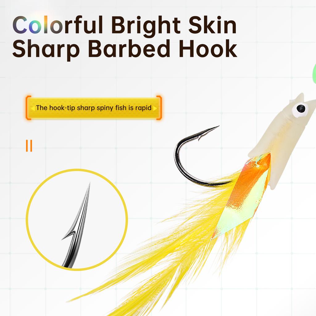 3 Packs Glow In Dark Multi-Color Chicken Feather Fishing Lure Fish Head Hooks Freshwater Saltwater Trout High Visibility Attractor