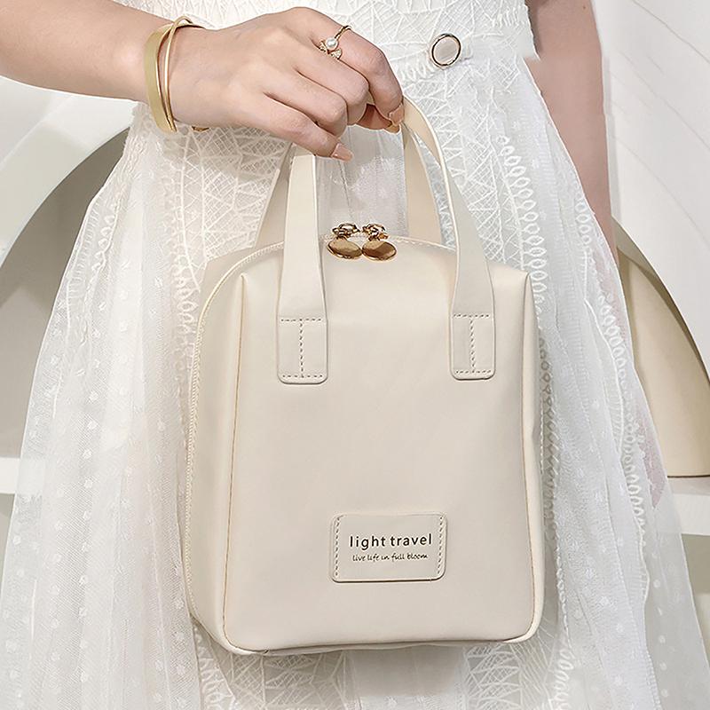 Bolsa de Maquillaje Portátil de Gran Capacidad para Niña con Asa Neceser para Mujer Estuche Organizador de Maquillaje Bolso de Mano Impermeable de Cuero PU