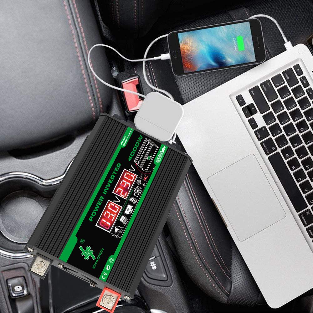 4000W Car Van Power Inverter Modified DC 12V To AC 110V/220V Charger Converter 2 USB with LED Display