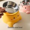 Cute Dinosaur Stainless Steel Pet Bowl for Cats & Dogs