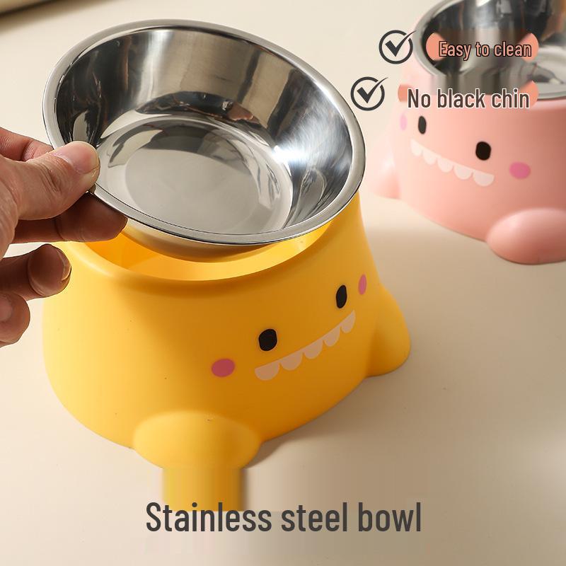 Cute Dinosaur Stainless Steel Pet Bowl for Cats & Dogs