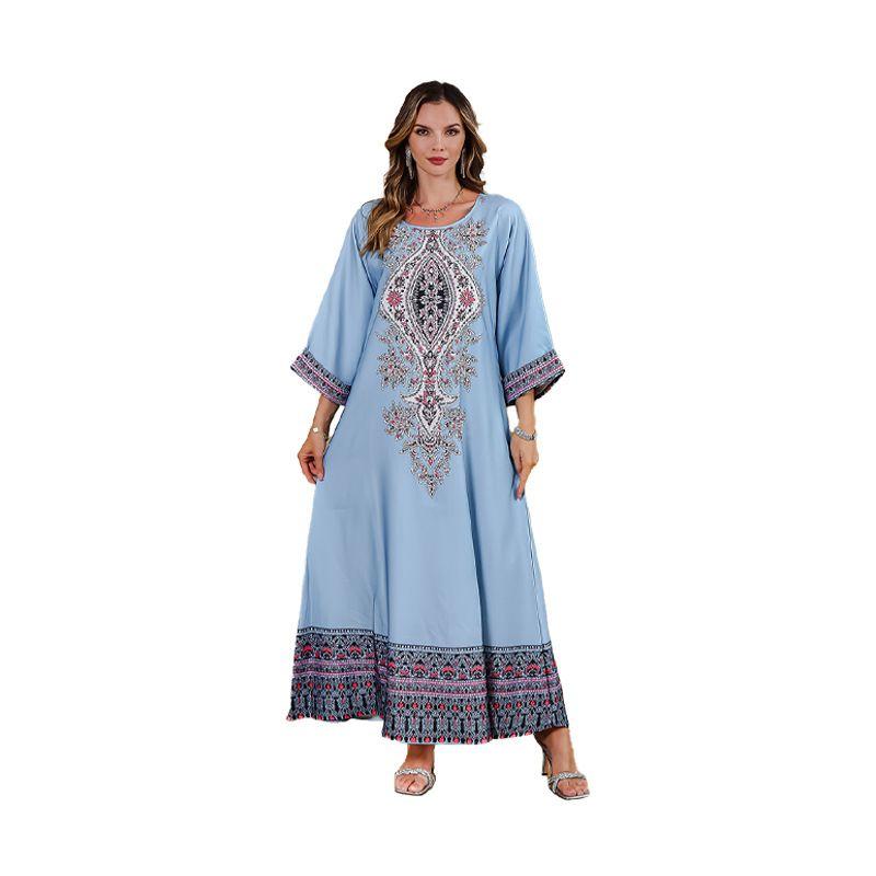 Indonesia Middle East Dubai Arab Turkey Fixed Bead Rhinestone Printing a Word Dress Robe Gown Dresses