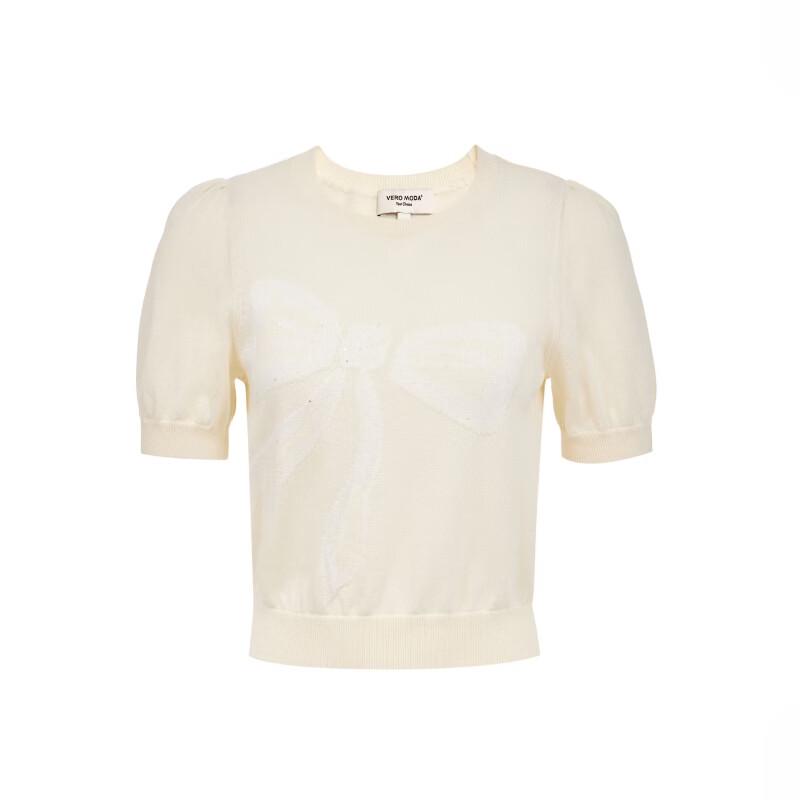 VEROMODA Women's Bow Jacquard Knit Short Sleeve Top