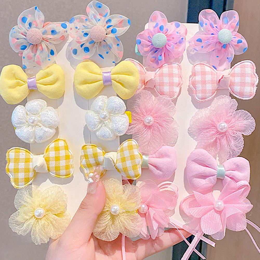 10pcs/set Cute Children Hair Clips Fabric Bowknot Flower Hairpin Bangs Hair Clips Fashionable Hair Accessories Headwear