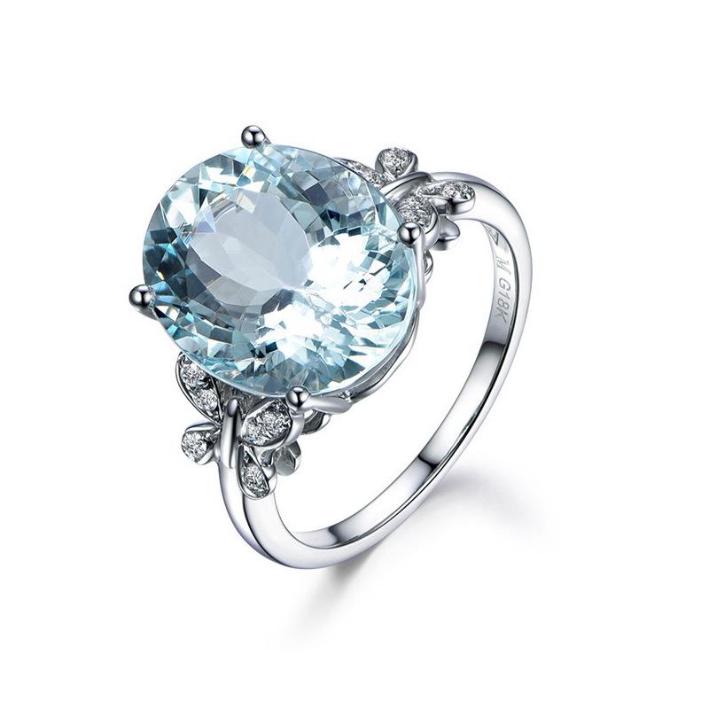 Platinum-Plated Butterfly Ring with Sea Blue Topaz and Zircon for Women