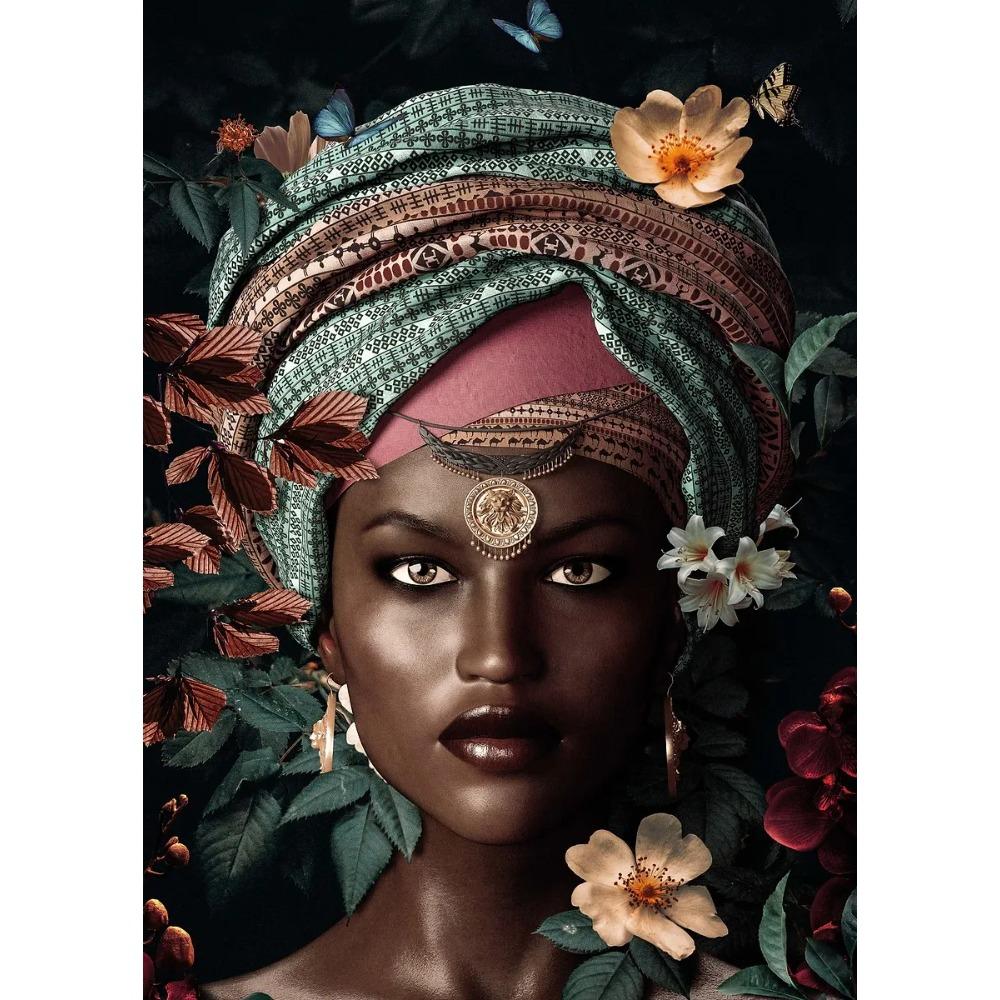 African Woman Canvas Paintings African Girl with Flower Art Posters and Prints Wall Art Pictures for Living Room Decor Cuadros
