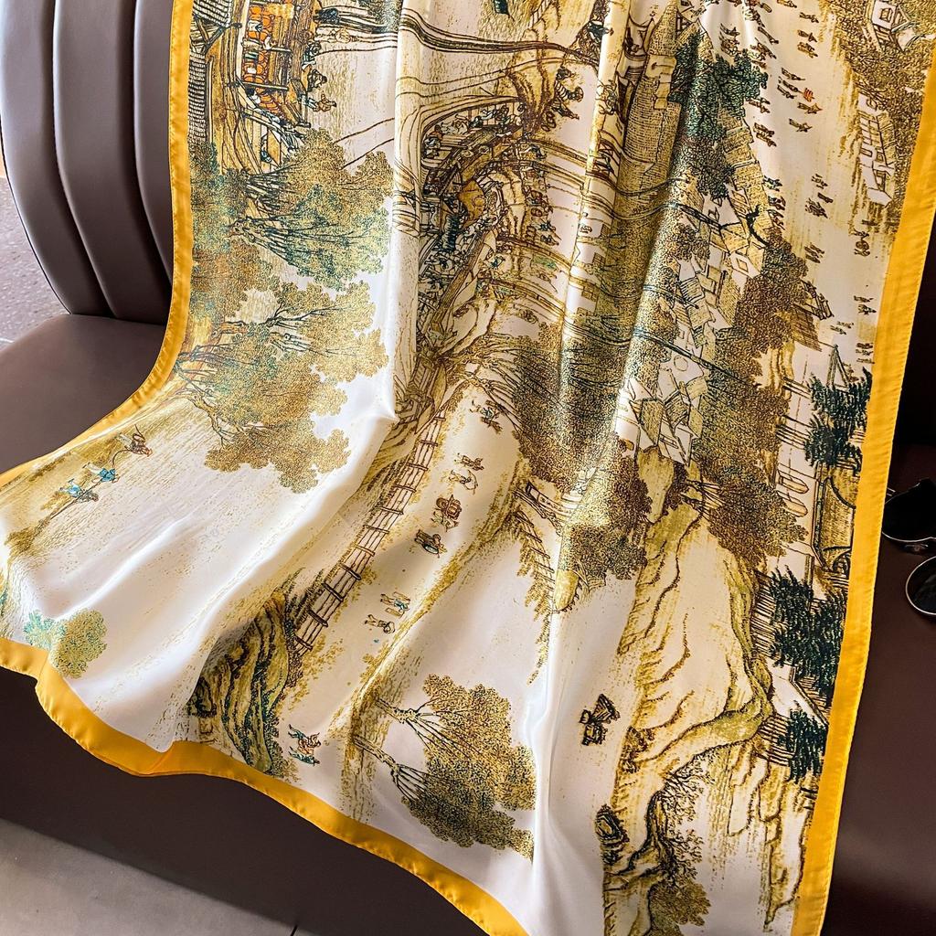 New Lijin forging silk scarf red moonflower printing shawl spring and autumn female simulation silk scarf versatile