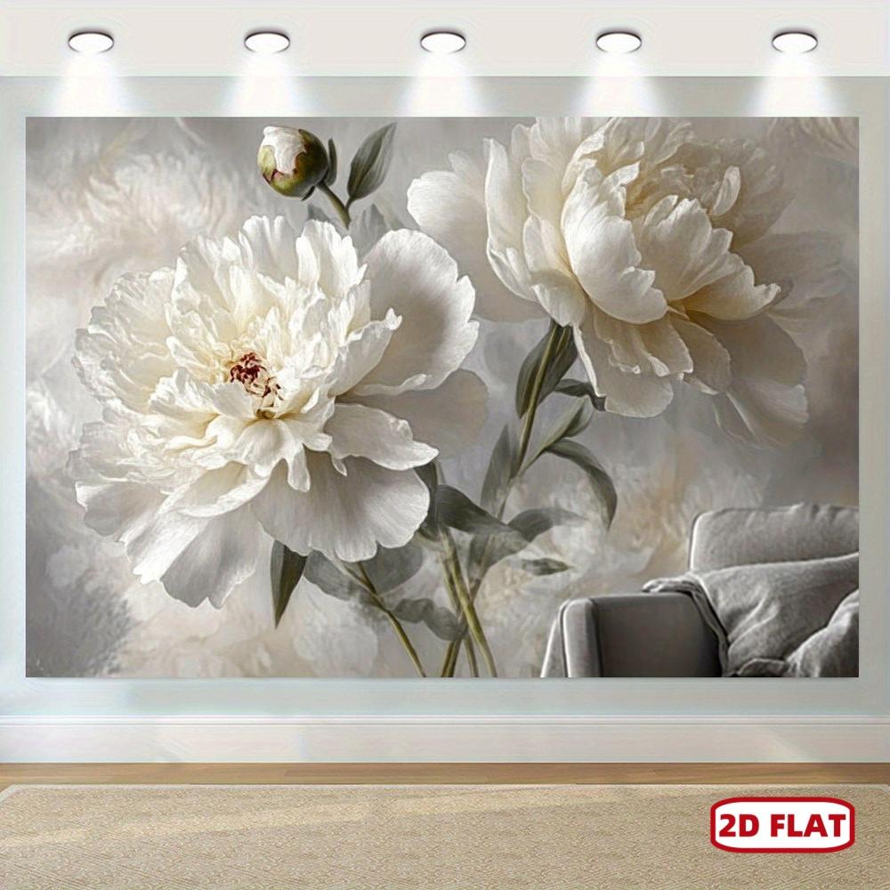 2D Flaches Banner Elegante Beige Pfingstrosenblumen Wandbild - Geeignet für die Dekoration von Wohnzimmern, Schlafzimmern, Büros und Geburtstagsfeiern