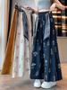 Women's Summer Ice Silk Printed Wide-Leg Pants with Elastic Waist