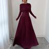 Women S Elegant Solid Color Semi High Neck Long Sleeve Maxi Dress