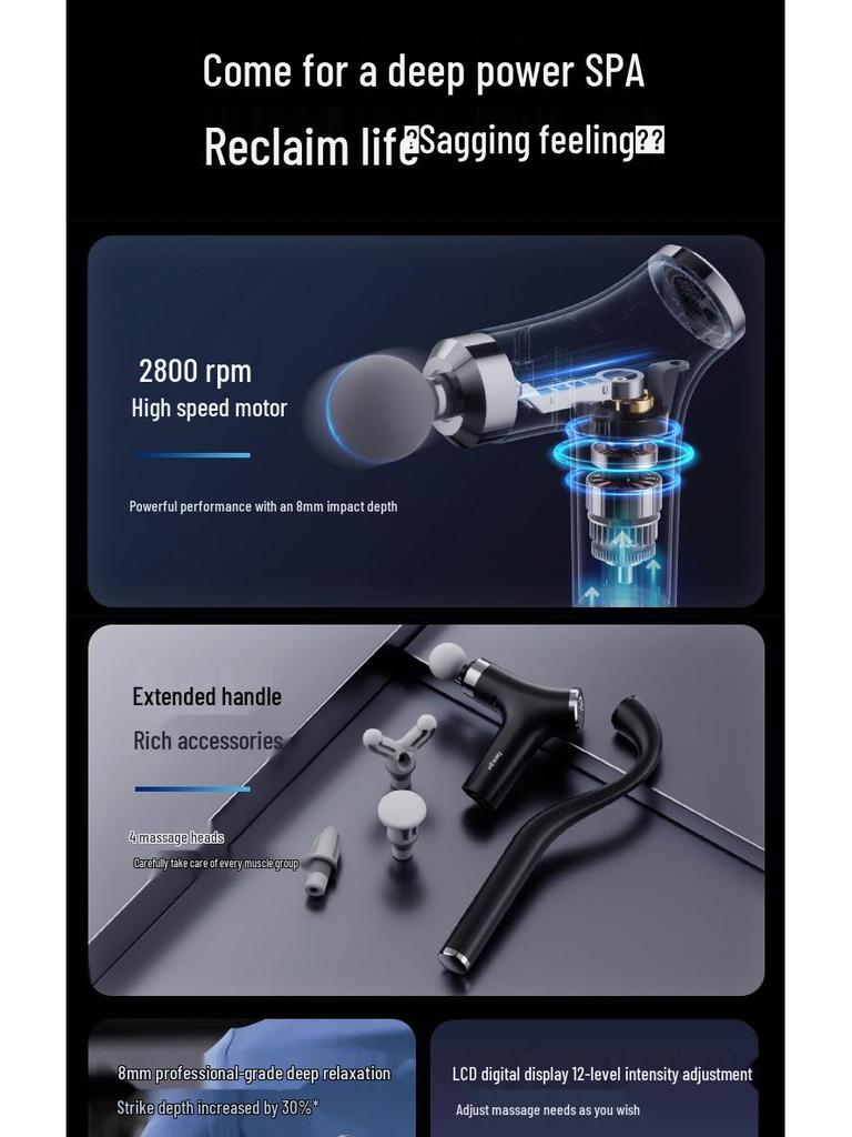 Smart Multi-functional Handheld Massager with Angled Head and Long Handle for Muscle Relaxation
