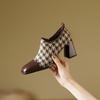 2025 New Women Retro Houndstooth Mary Janes Pumps Patent Buckle Strap Block Thick Heeled Shoes Ladies Dress Spring