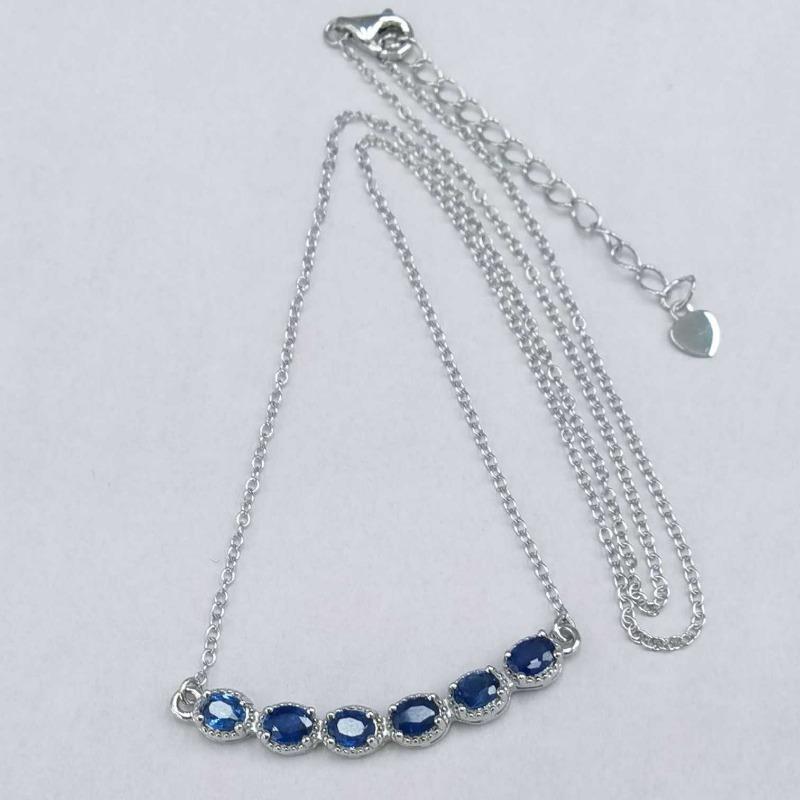 SACE GEMS S925 Sterling Silver Certified 3*4MM Natual Sapphire Pendant Necklaces for Womne Engagement Cocktail Party Fine Jewelry