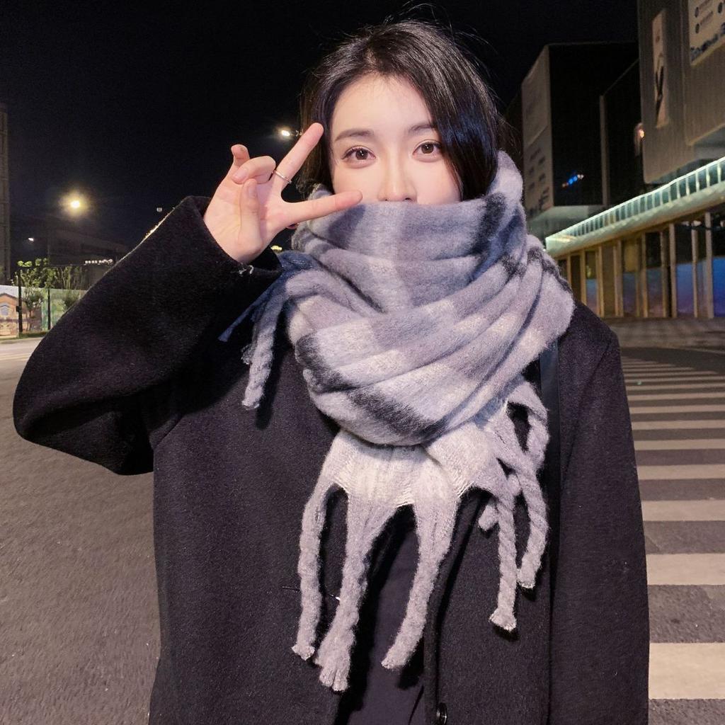 New Maillard Imitation Cashmere Scarf Shuxin Plaid Korean Version Thickened Warm Soft Waxy Shawl Couple Scarf