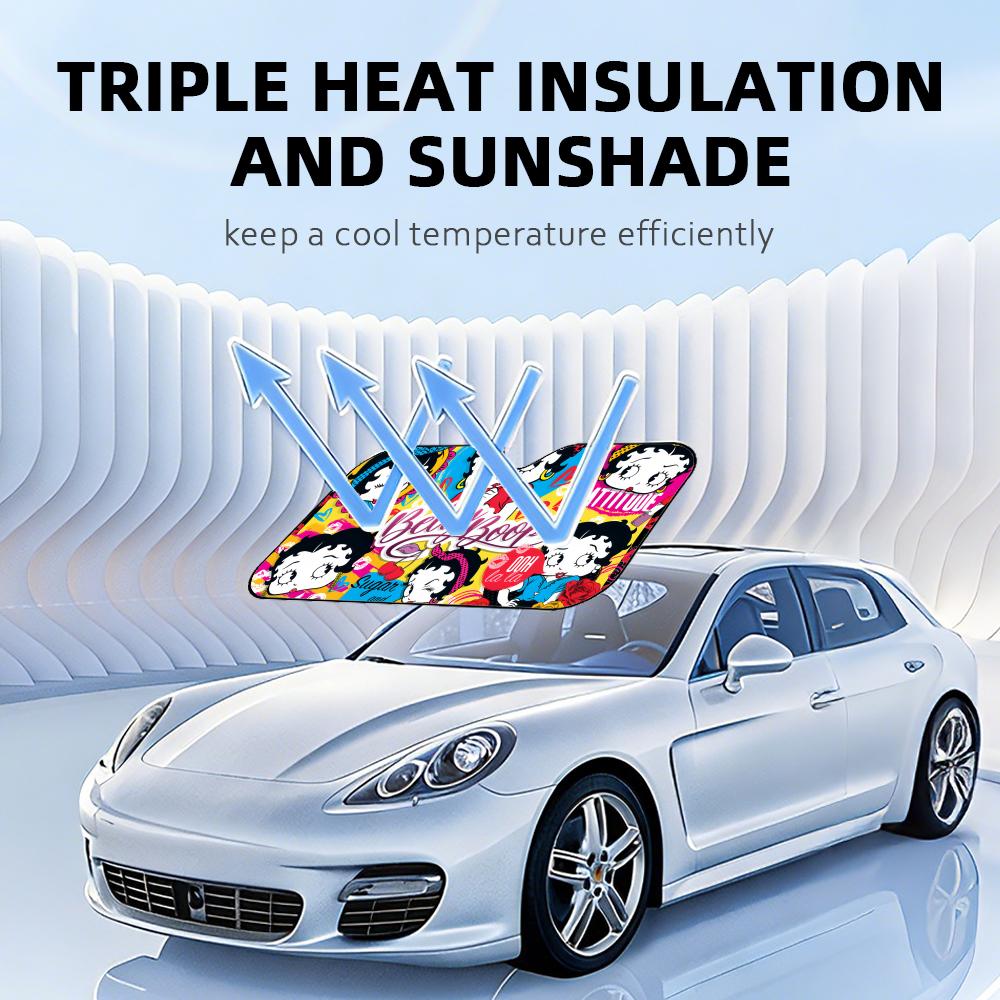 Cartoon Sexy Girl B-Bettys Boops Sun Visor Reusable Aluminum Foil UV Protector Heat Three-layer Insulation Windshield Sunshades