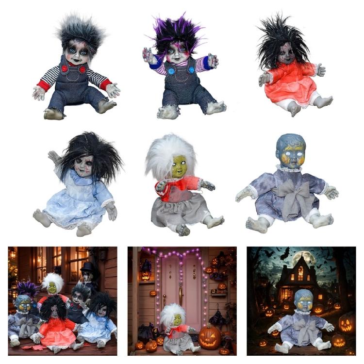 Sound Activated Scary Ghosty Doll with Glowing Face Effect and Horror Noises for Porch Decoration