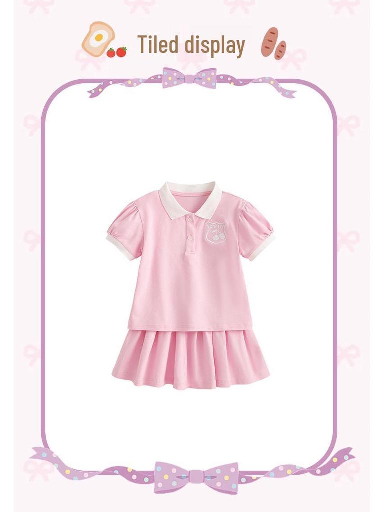 Malwee Girls' Summer Two-Piece Skirt Set - Cute & Stylish European/American Design for Little Girls