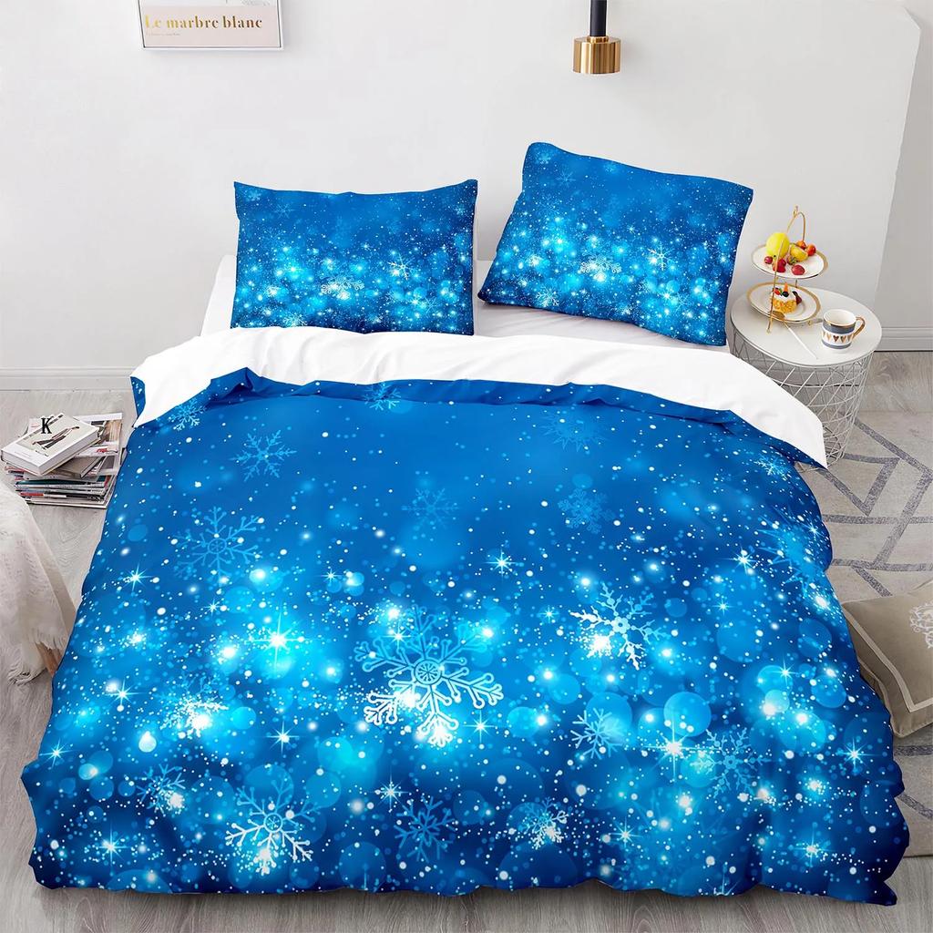 Comforter 3D Snowflake King Queen Romantic Purple Snow Landscape Bedding Set For Kids Teens Adults Christmas Soft