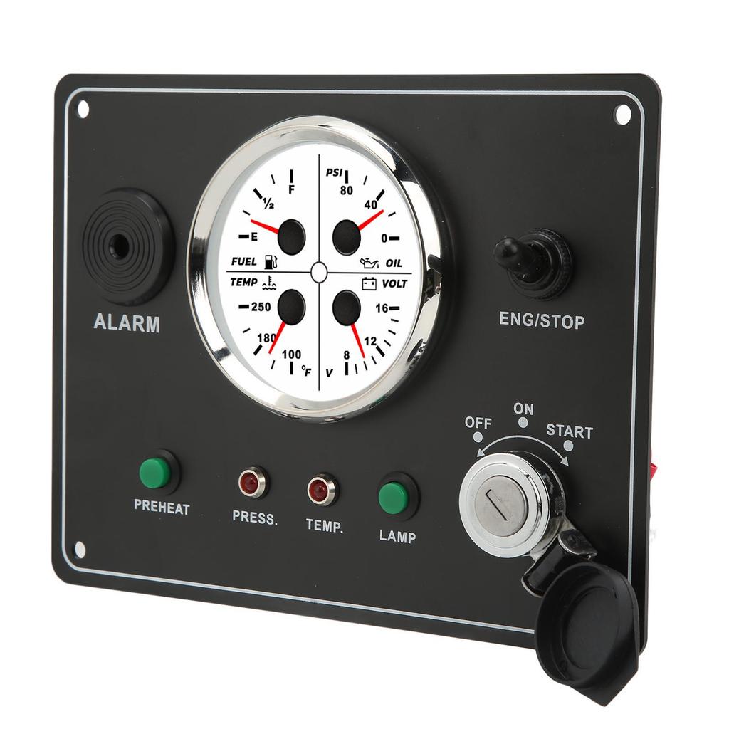 4 in 1 Central Control Dashboard DC12V Oil Level Oil Pressure Water Temperature Voltage Red Backlight for RV Boat Yacht