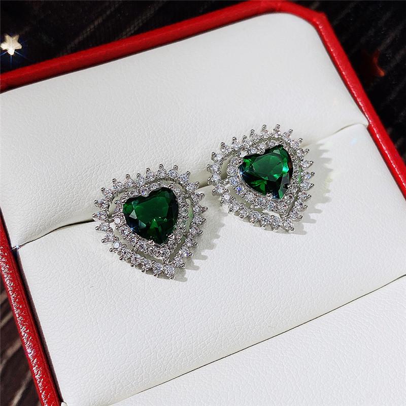 Cao Shi Heart-Shaped Zircon Earrings for Girls - Trendy All-Match Forest Style