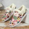 European American Christmas Printed Cotton Shoes 2024 Winter Lace Up and Plush Flat Bottomed Oversized Warm Low Top Casual Shoes