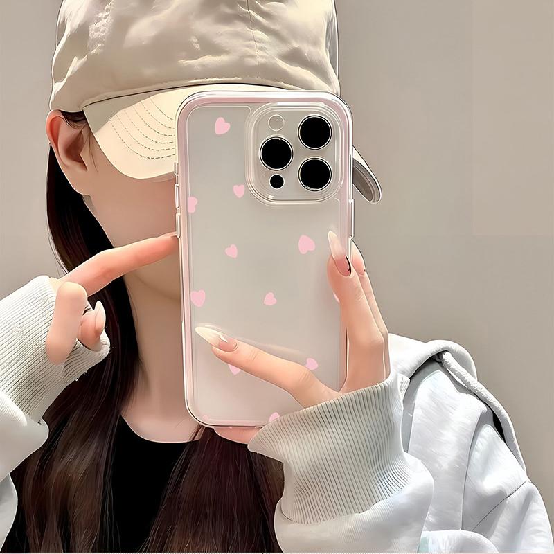 Pink Love Heart TPU Transparent Pink Phone Case For iPhone 17 16 15 Pro Max 14 13 12 11 Pro 14 15 Plus Shockproof Soft Cover