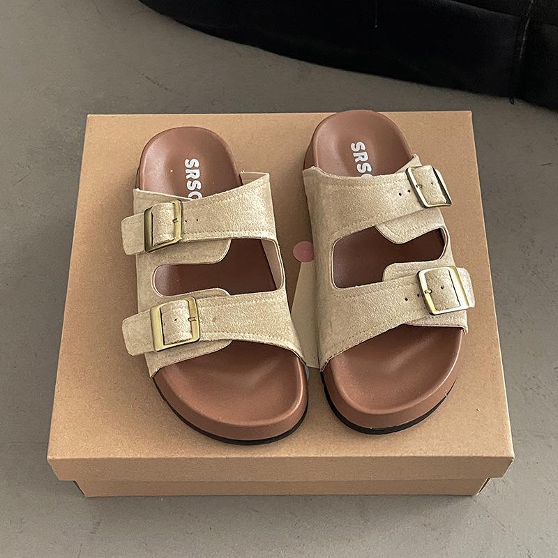 Casual fashion green slippers women's outer wear summer new thick-soled non-slip beach one-word sandals drag