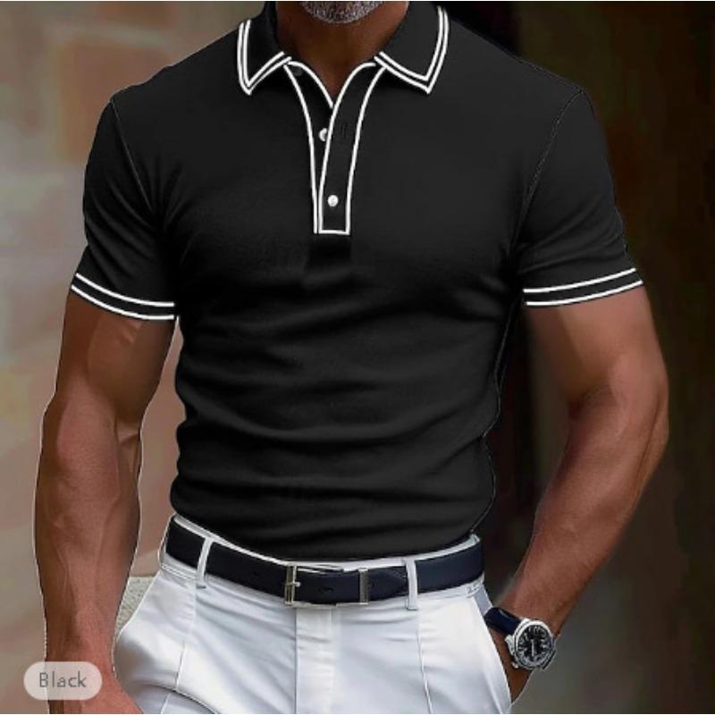 Mens Business Casual Short Sleeve Turn Down Collar Solid Polo Shirt S