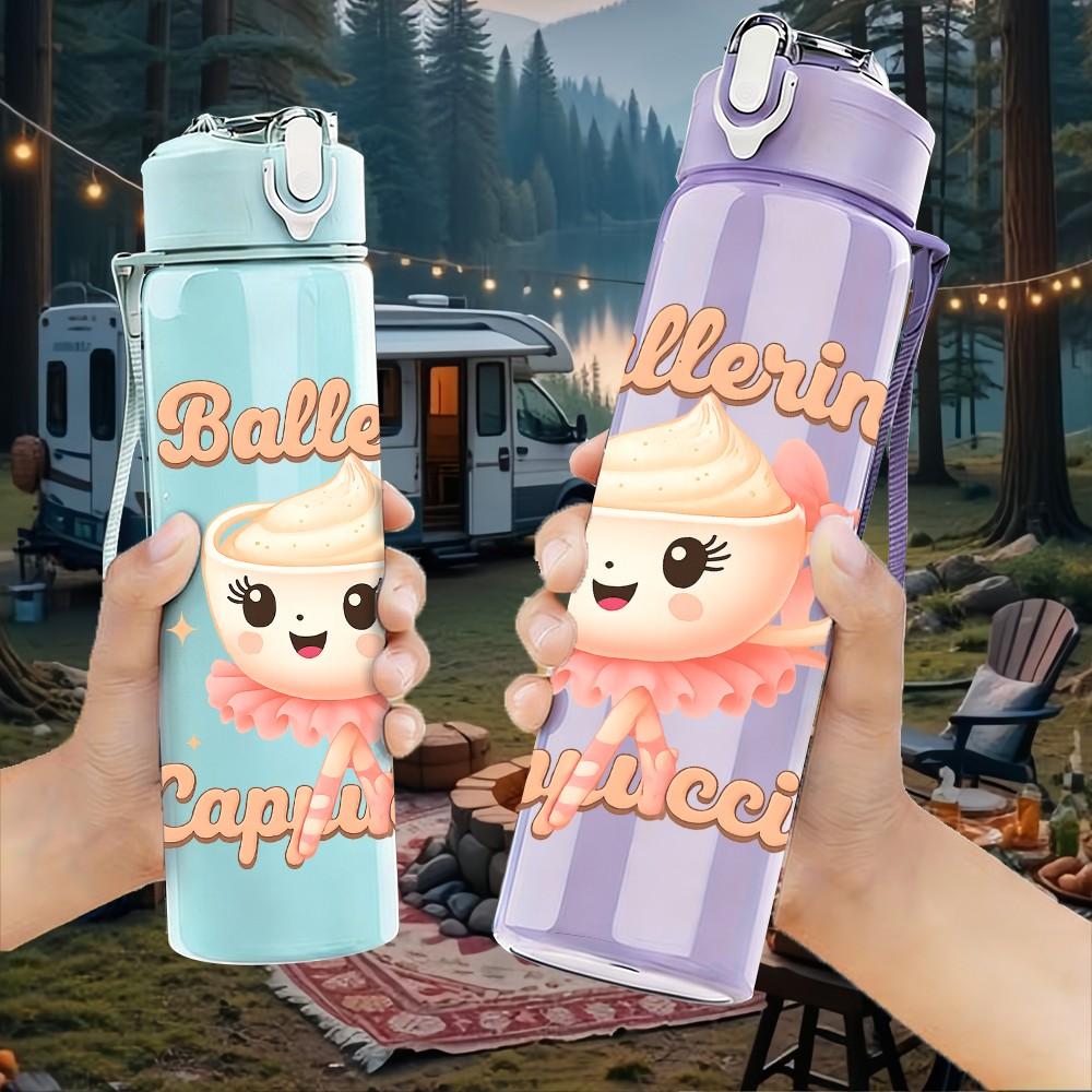 1PC Ballerina Cappuccino Cartoon 750ml Color Plastic Sports Water Bottle Leakproof Flip Straw Lid Suitable for Sports Office Home Use