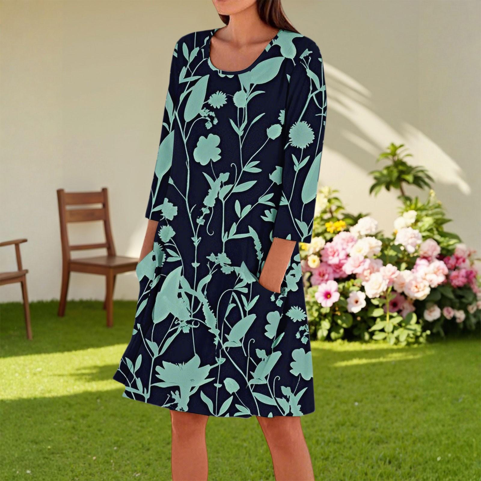 Women s Fashion Casual Round Neck Three-quarter Sleeve Dress XL