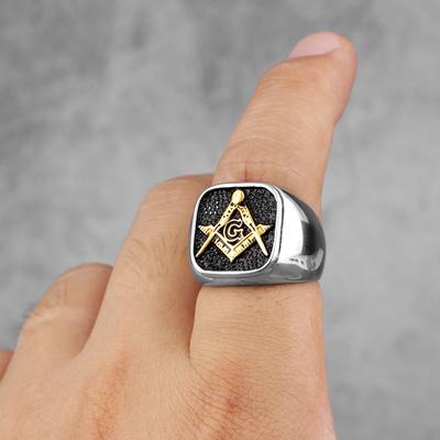 Símbolo Maçônico Retrô Charme Simples Anéis Masculinos de Aço Inoxidável Maçônico Templário para Joias de Motociclista Masculino Presente de Criatividade