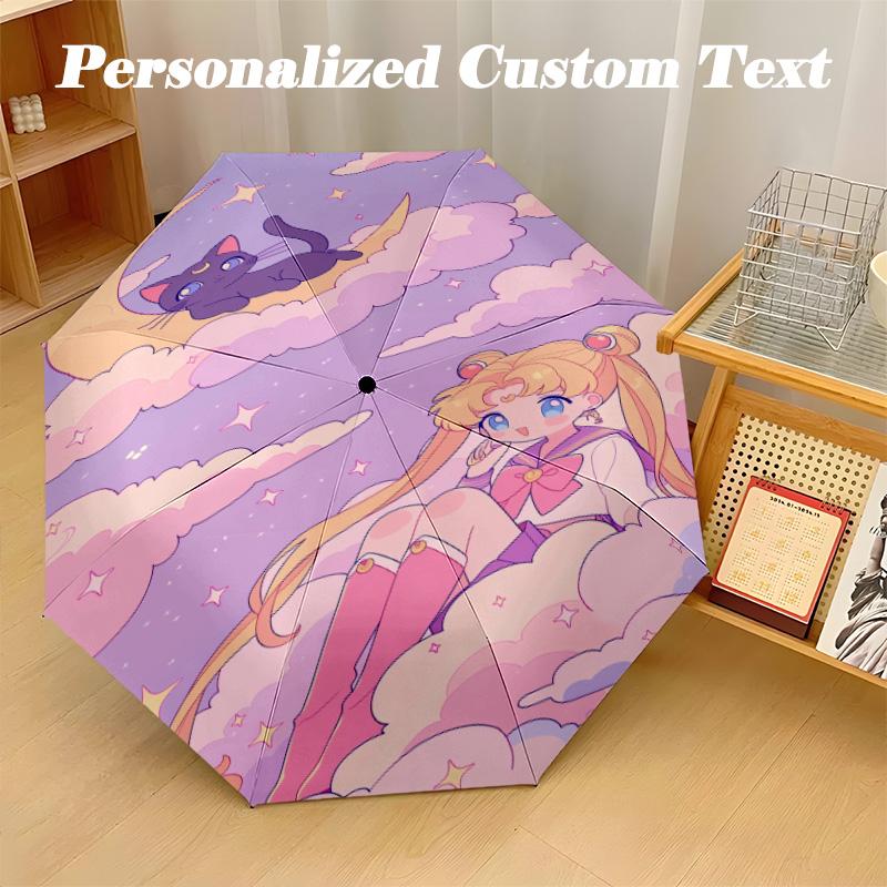 Tragbarer automatisch faltbarer Regenschirm, Sailor Moon 8-Rippen wasserdichter Regenschirm für Camping Pendeln