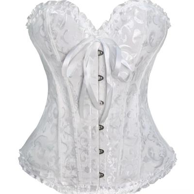 Victorian Corset Plus Size Women Sexy Overbust Bustiers Top Vintage Flower Print Lingerie Corselet Lace Korsett White Black Blue