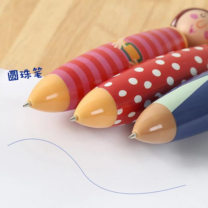 5pcs Cartoon Character Retractable Ballpoint Pens, Quick-Dry Ink, Fine Point, Oval Shape - Fun Office Supplies