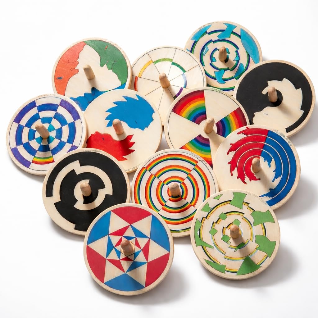 

Beautiful Colorful Spinning Tops, Set of 12. Award-winning Japanese Good Toy, supplied to the Tokyo National Museum. Beautiful wooden toys,