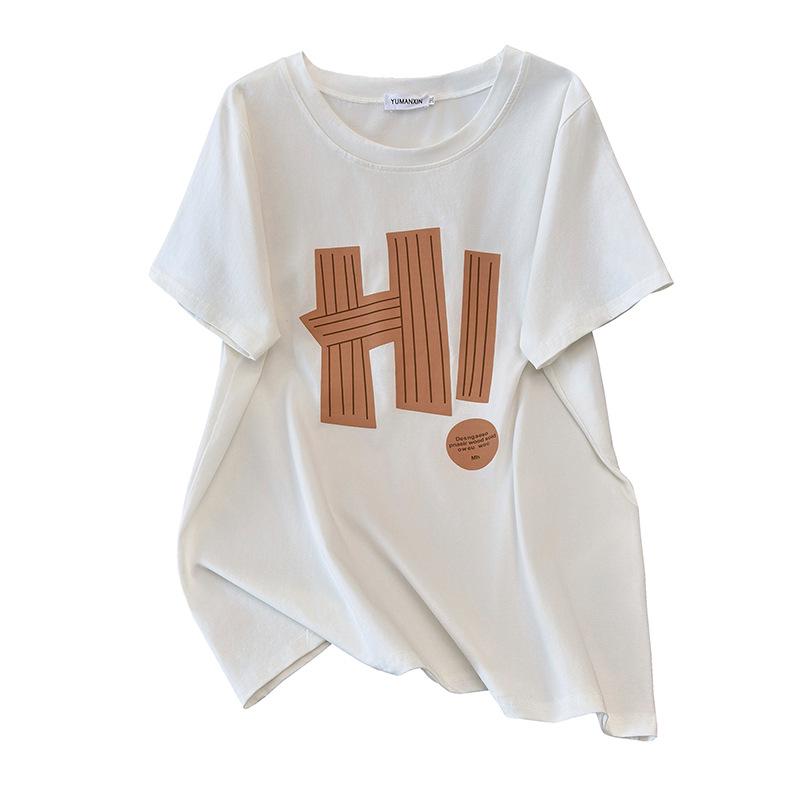 Damen Plus Size Lockere Passform Mittellanges Rundhals-Kurzarm-T-Shirt (200/300/350 Jin)